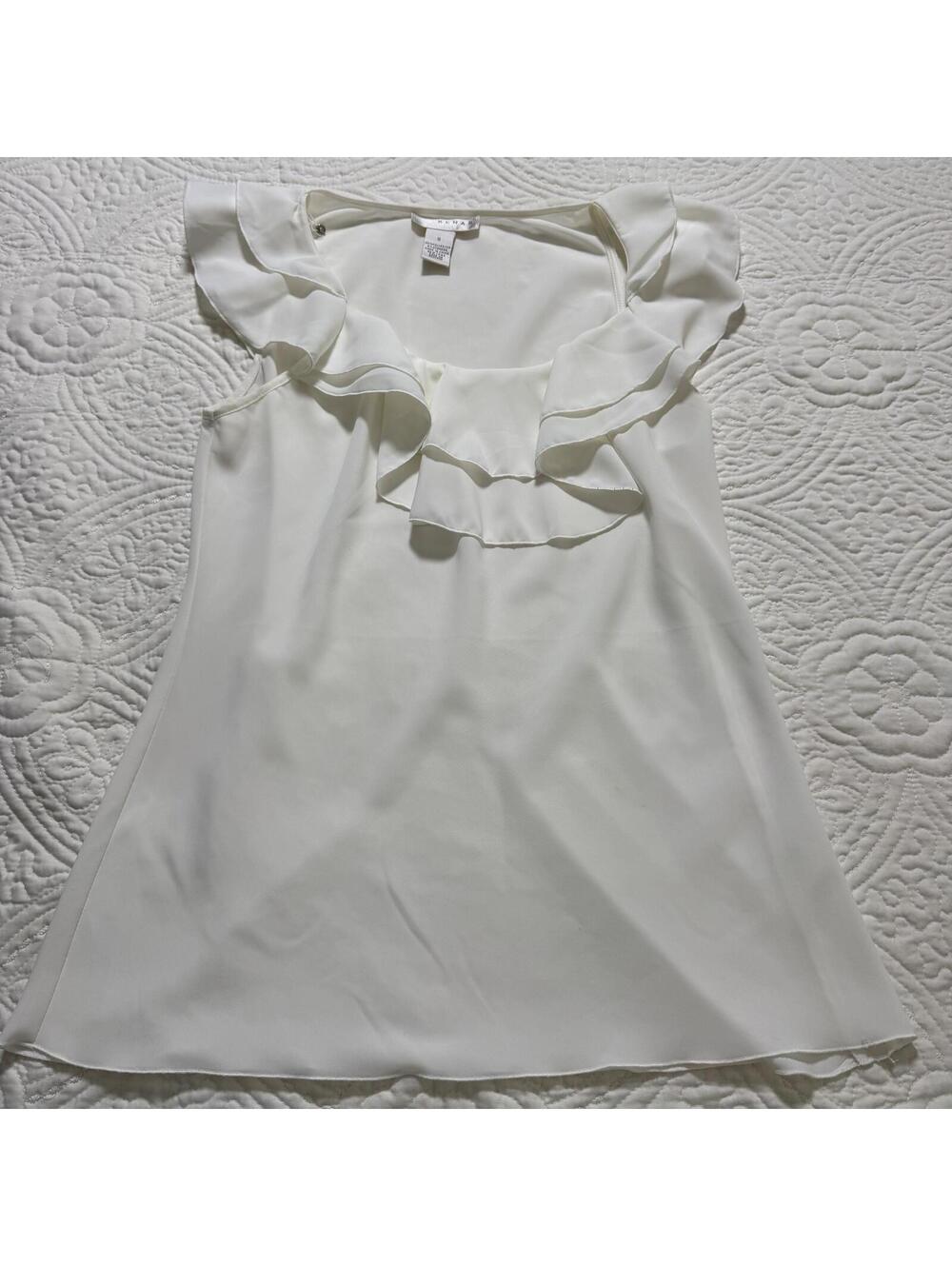 KENAR SZ S Off White Sleeveless Scoop Ruffled Neck Blouse Flowy Romantic